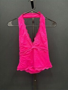 Reoria Hot Pink Lace Halter Neck Top